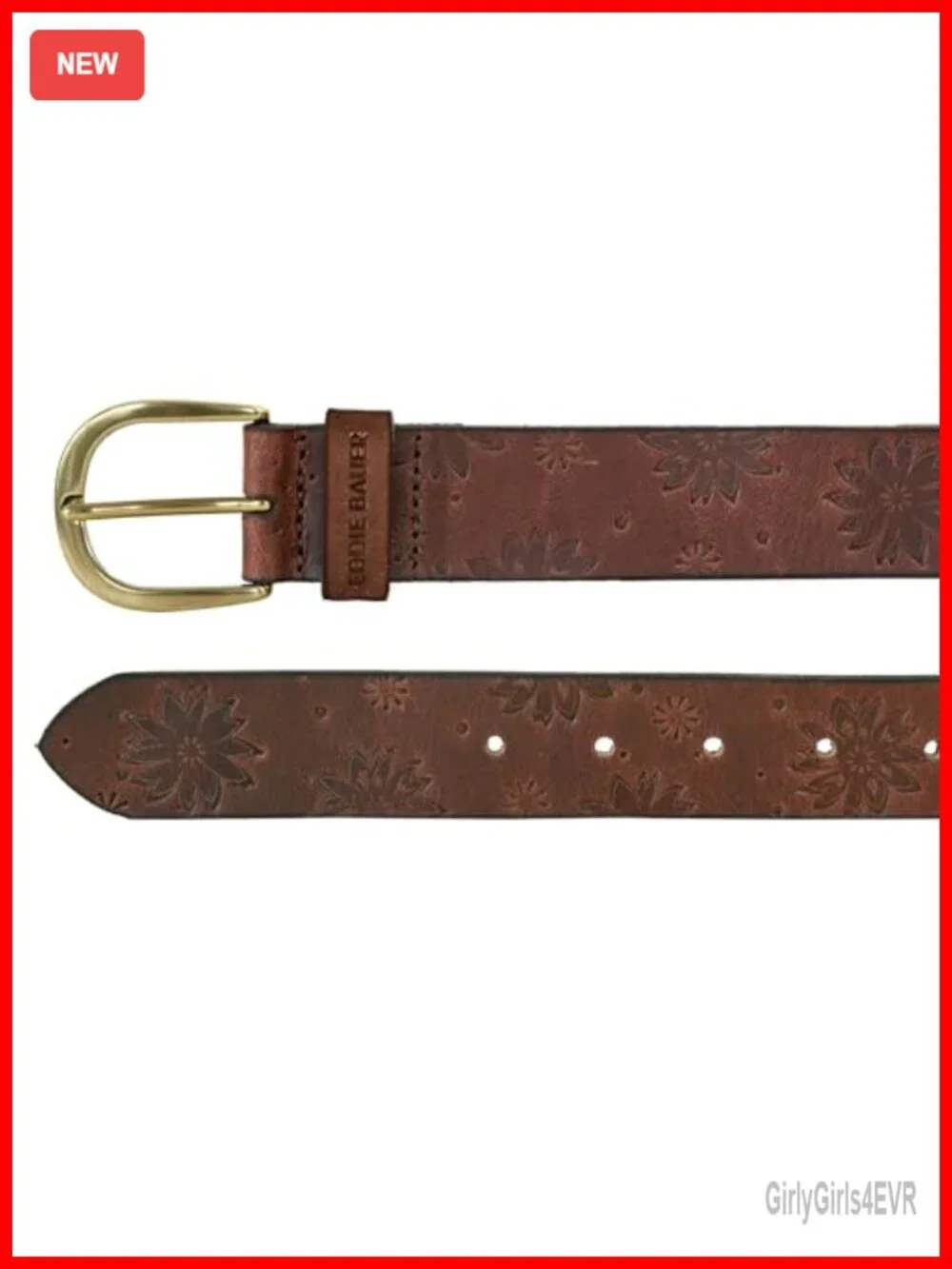 Genuine Leather Tooled Floral Buckle Belt, Casual Women's Medium Weight, Wet